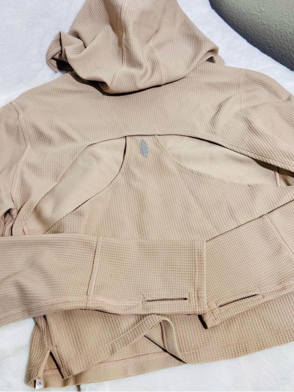 Free People Waffle Knit Hooded Sweatshirt in Beige